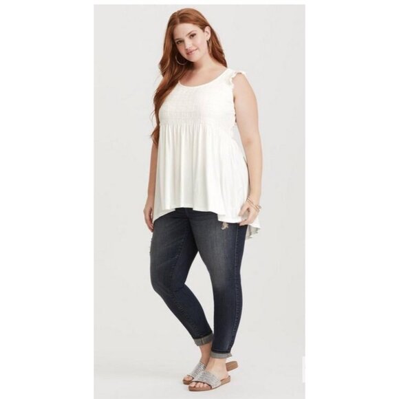 Torrid Super Soft Scoop Neck Lace Yoke Babydoll‎ Tank Plus Size 0X Ivory New - Picture 1 of 16